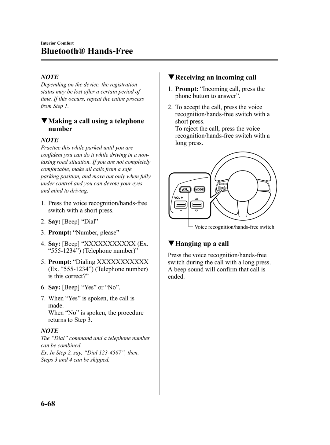 Mazda Not a Manual manual QMaking a call using a telephone number, QReceiving an incoming call, QHanging up a call 