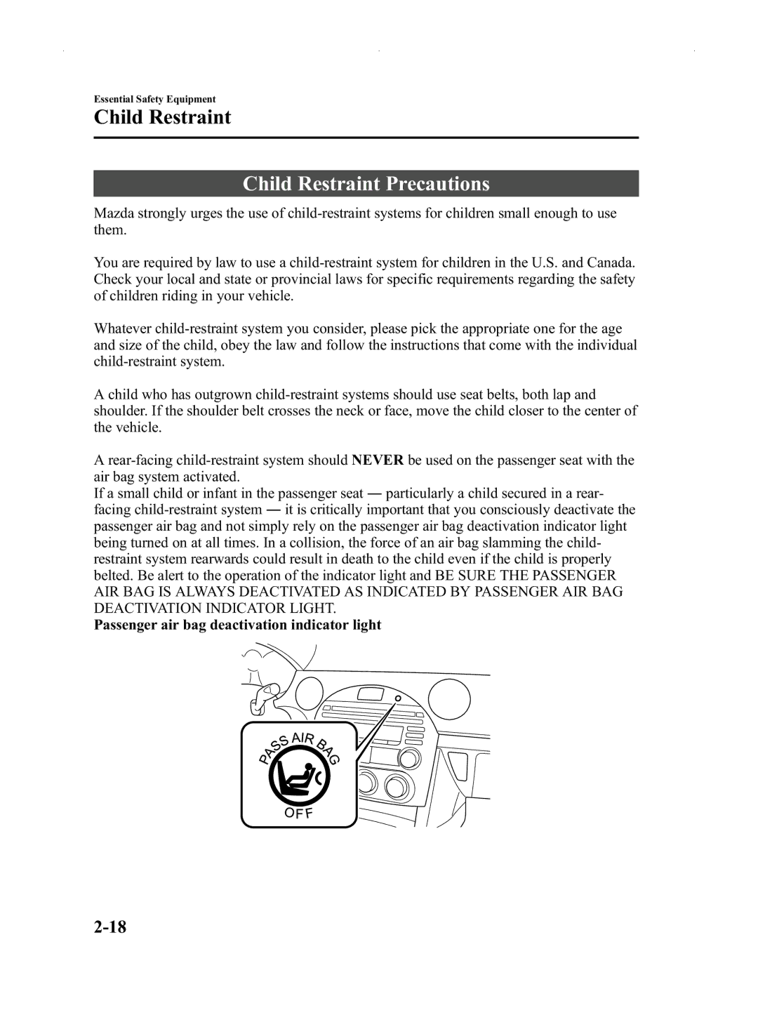 Mazda Not a Manual manual Child Restraint Precautions 