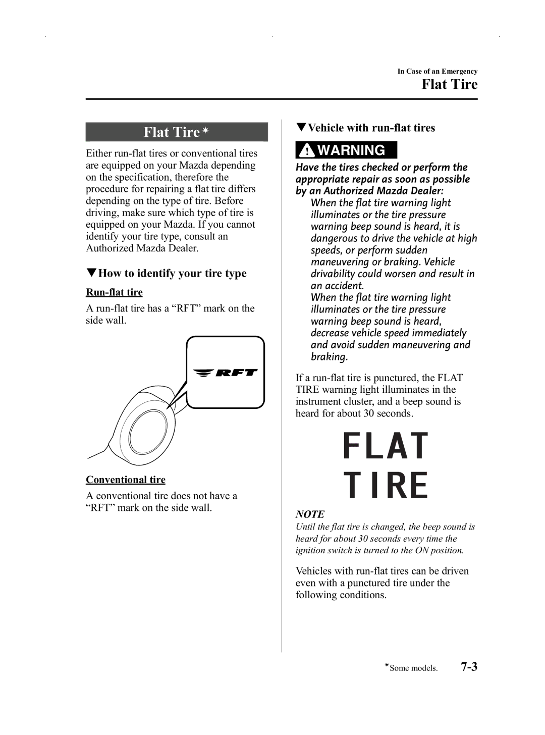 Mazda Not a Manual manual Flat Tireí, QHow to identify your tire type, QVehicle with run-flat tires 