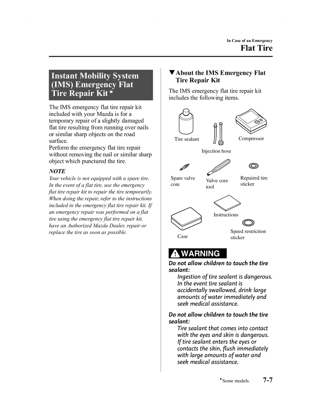 Mazda Not a Manual manual Instant Mobility System IMS Emergency Flat Tire Repair Kití 