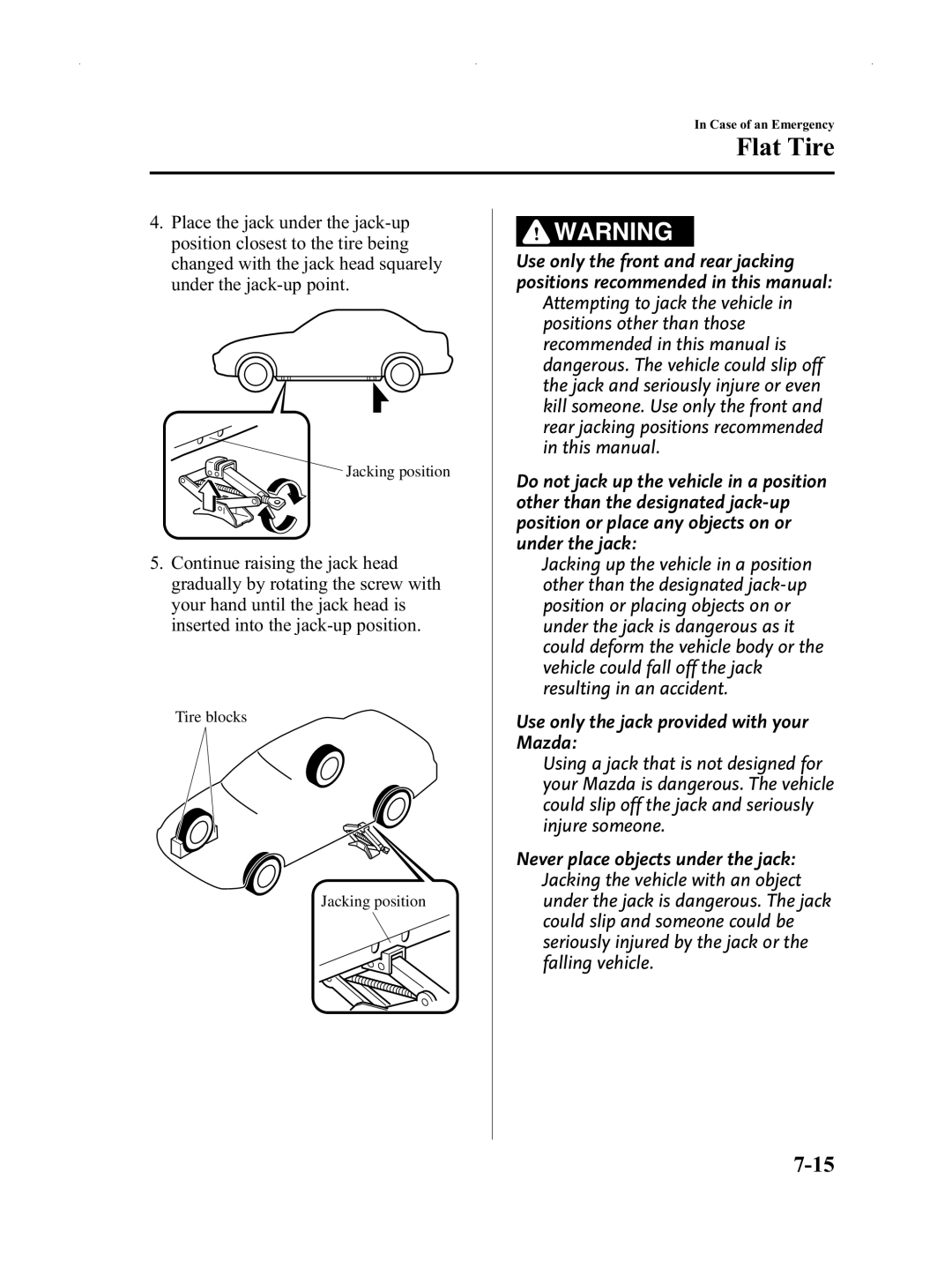 Mazda Not a Manual manual Jacking position 