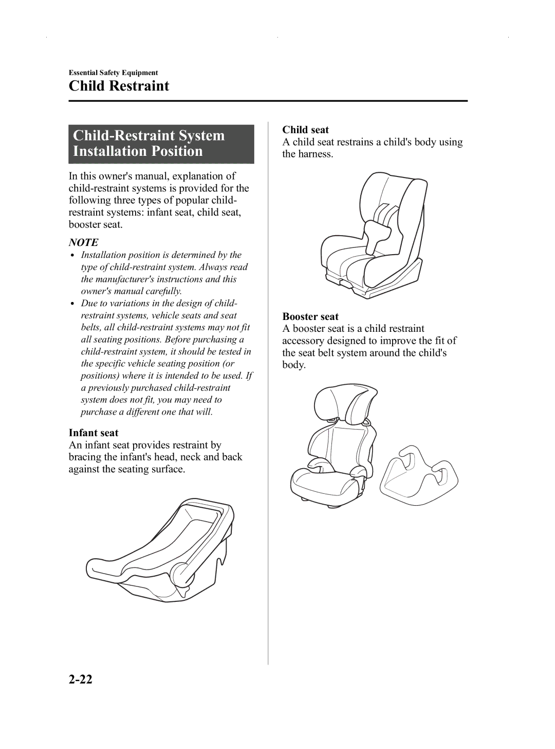 Mazda Not a Manual manual Child-Restraint System Installation Position 