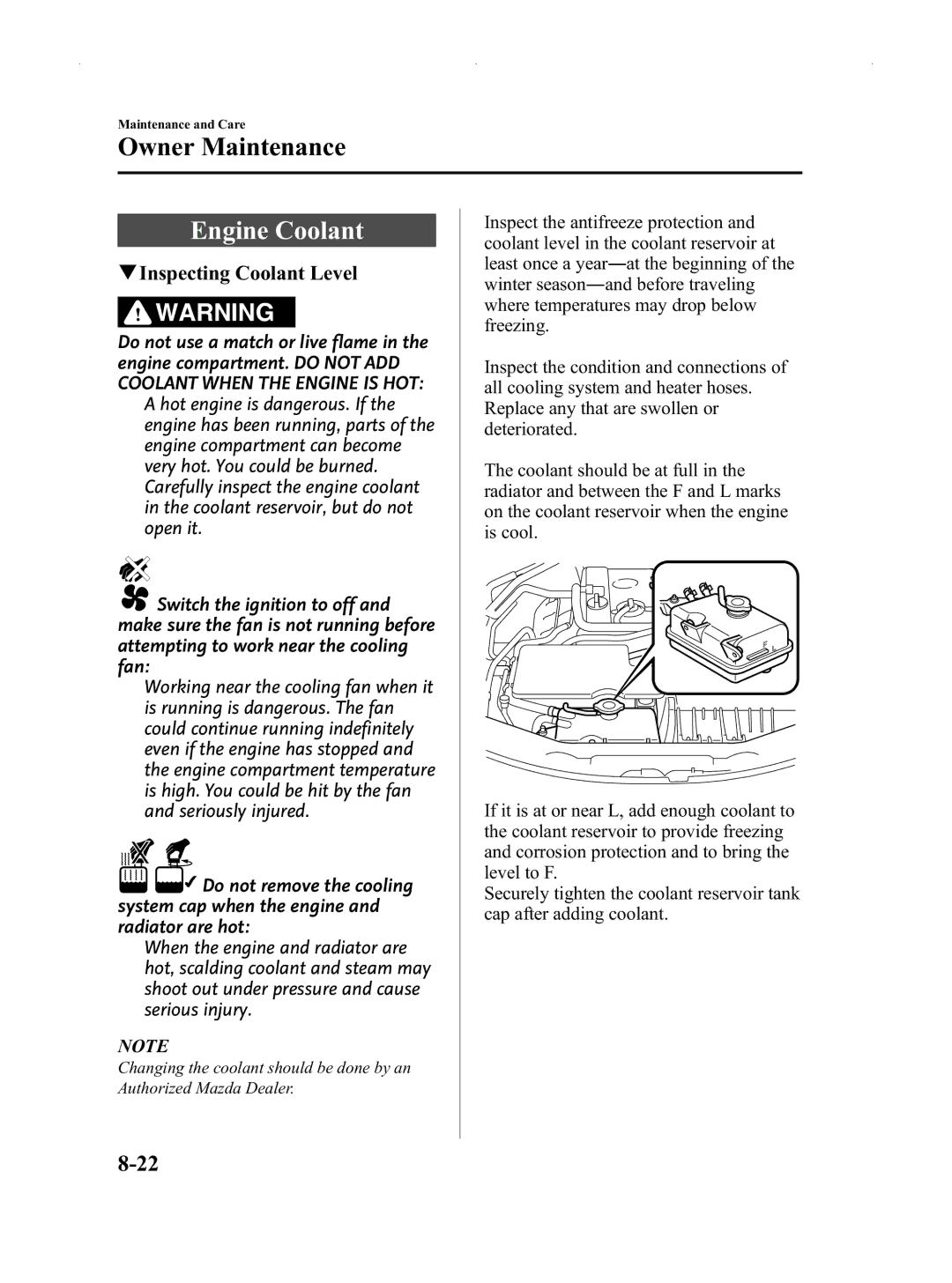 Mazda Not a Manual manual Engine Coolant, QInspecting Coolant Level 