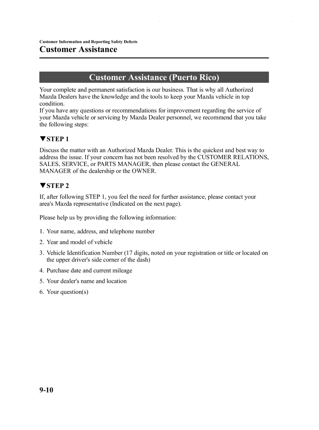 Mazda Not a Manual manual Customer Assistance Puerto Rico, Qstep 