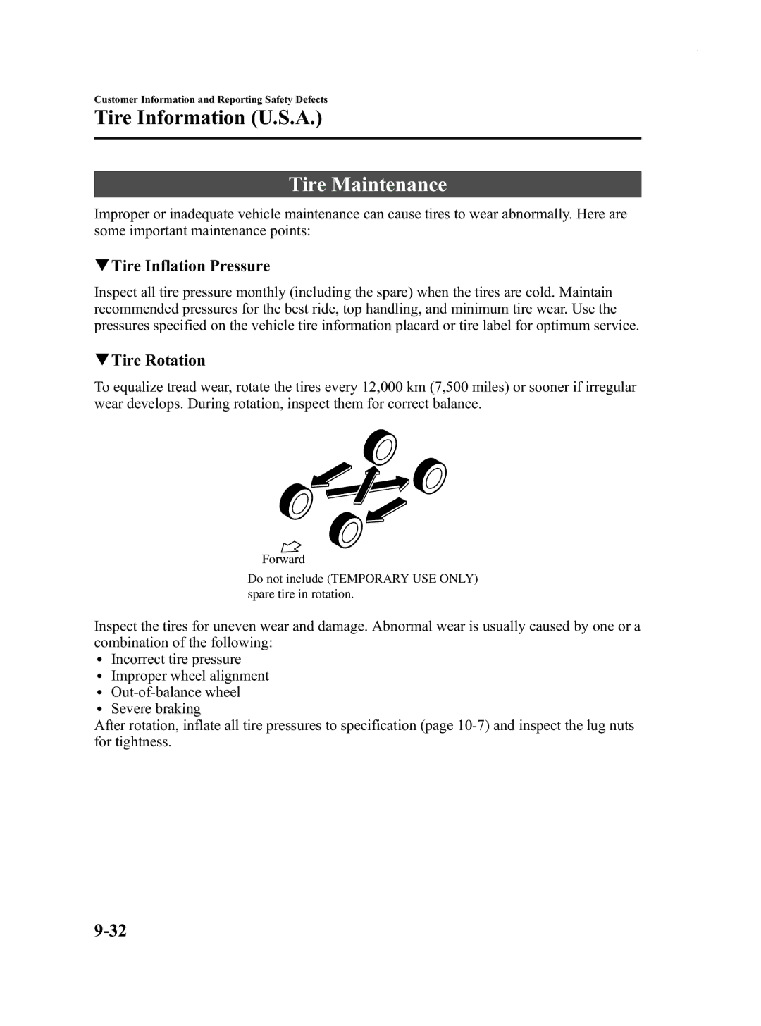 Mazda Not a Manual manual Tire Maintenance, QTire Inflation Pressure 