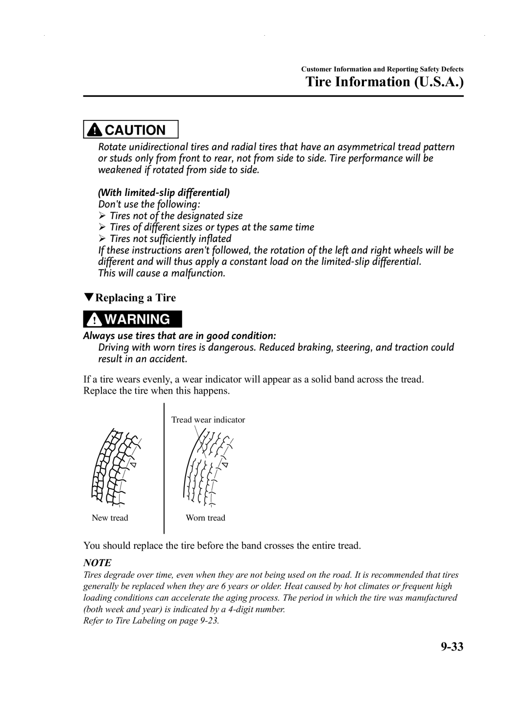 Mazda Not a Manual manual New tread Tread wear indicator Worn tread 