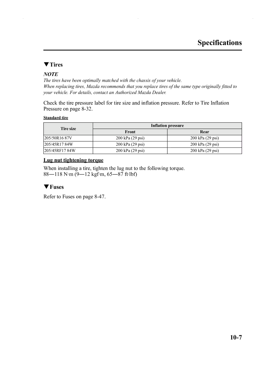 Mazda Not a Manual manual Tires, Fuses 