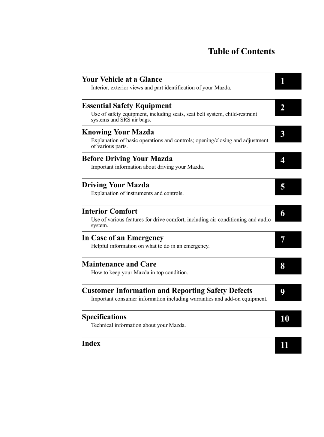 Mazda Not a Manual manual Table of Contents 