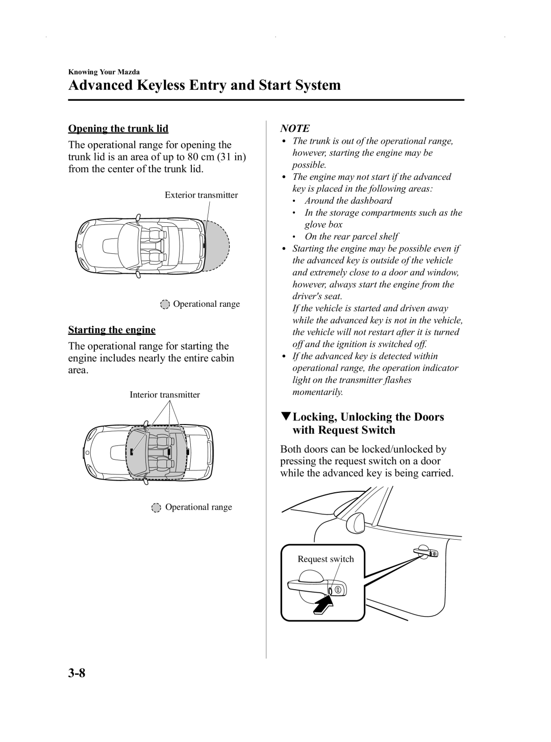 Mazda Not a Manual manual QLocking, Unlocking the Doors with Request Switch 