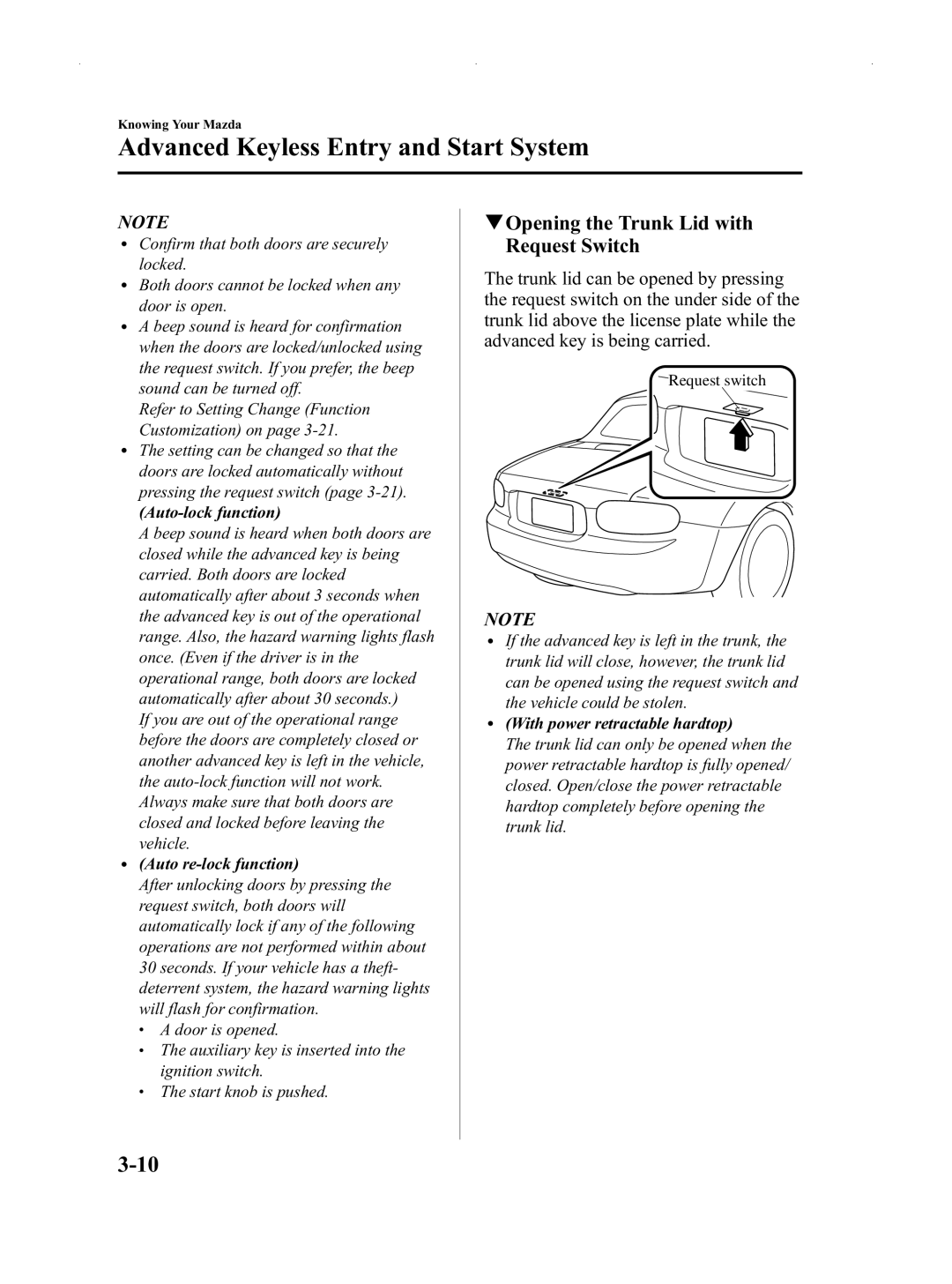 Mazda Not a Manual manual QOpening the Trunk Lid with Request Switch, Auto-lock function 