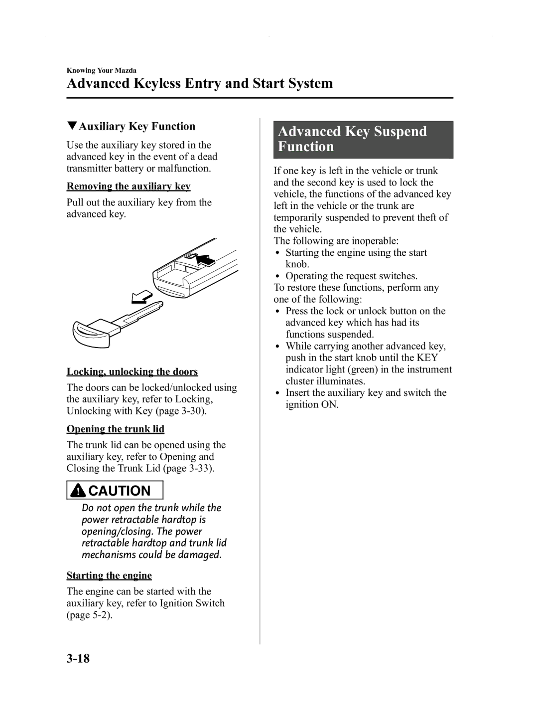 Mazda Not a Manual manual Advanced Key Suspend Function, QAuxiliary Key Function 