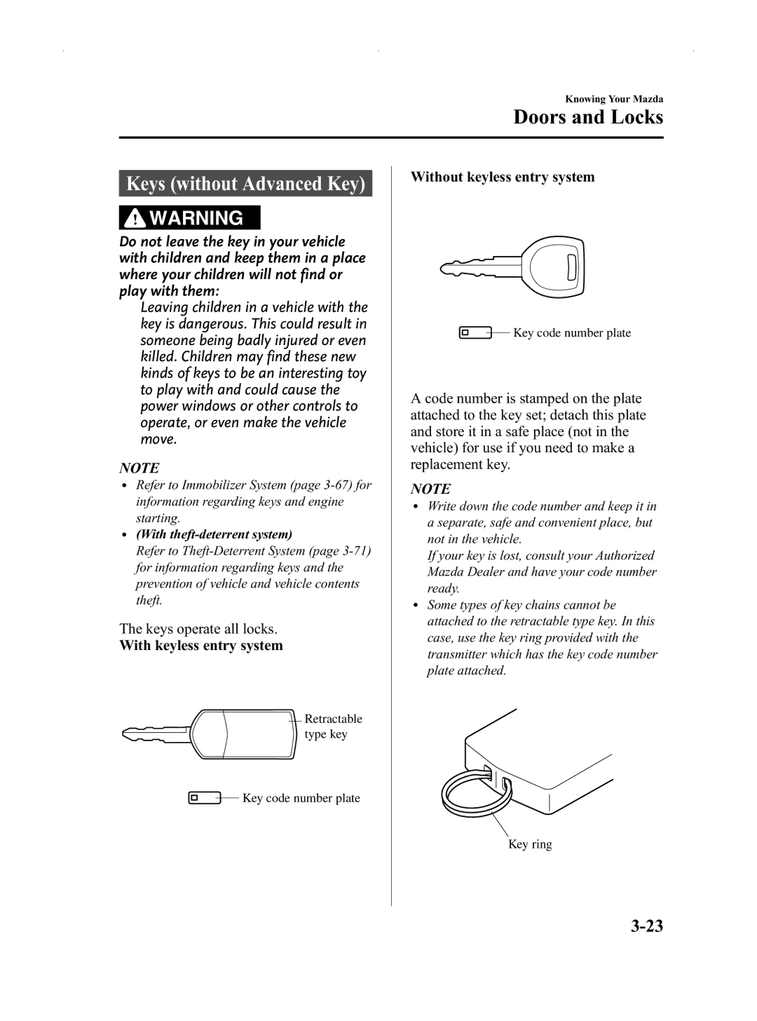 Mazda Not a Manual manual Keys without Advanced Key 