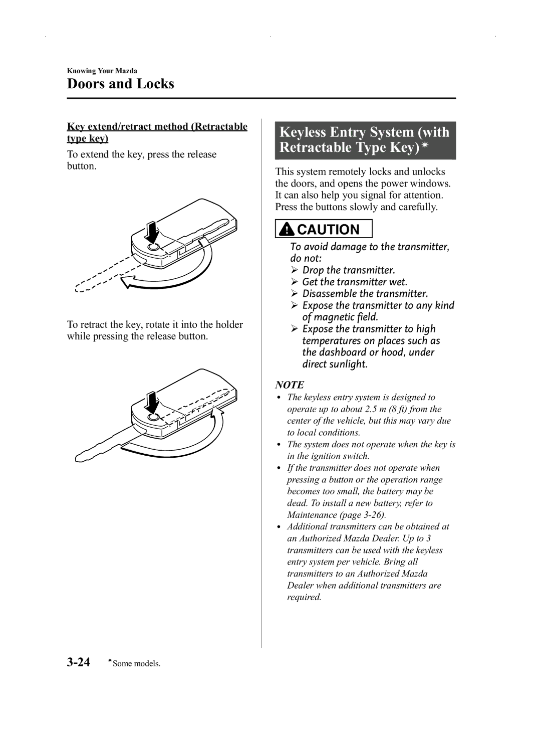 Mazda Not a Manual manual Keyless Entry System with Retractable Type Keyí 