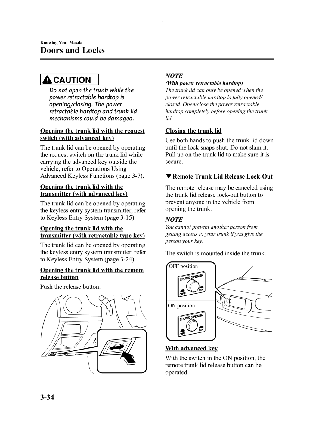 Mazda Not a Manual manual QRemote Trunk Lid Release Lock-Out 