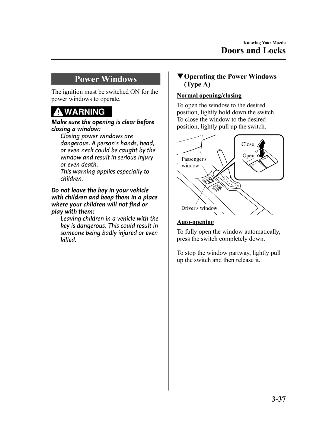 Mazda Not a Manual manual QOperating the Power Windows Type a 