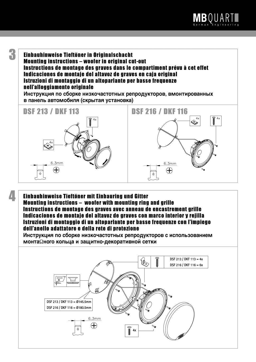 MB QUART DKF 113 manual DSF 213 / DKF DSF 216 / DKF 