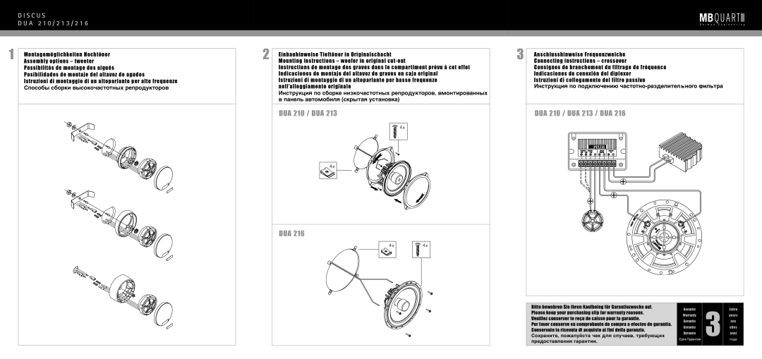 MB QUART Dua213, DUA 216 installation instructions DUA 210 / DUA 