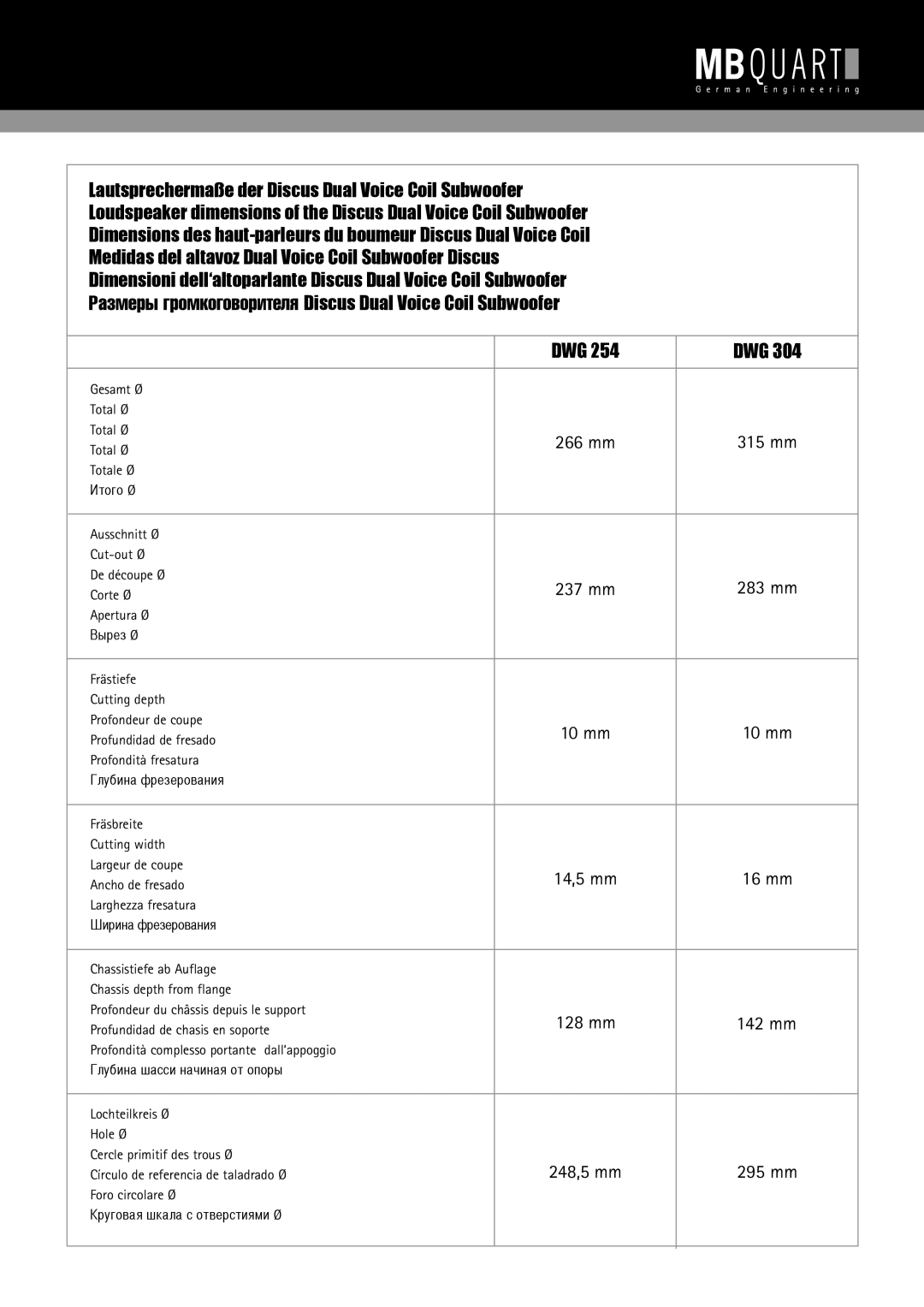 MB QUART DWG 304 installation manual 266 mm 315 mm 