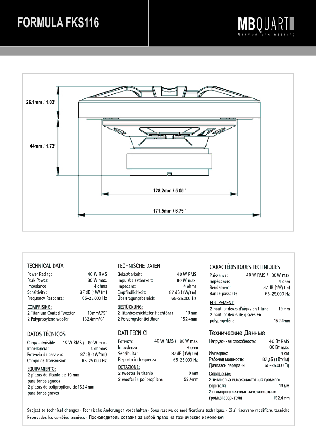 MB QUART FSS216 manual Formula FKS116 