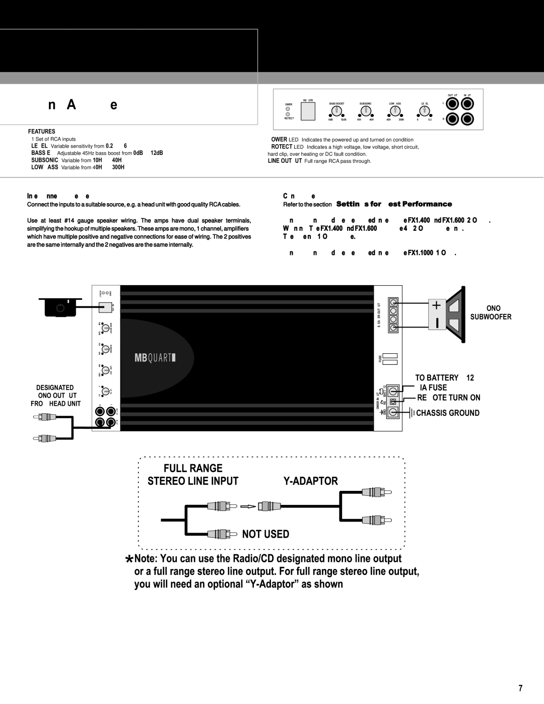 MB QUART installation manual FX1.400 / FX1.600 / FX1.1000, Mono Amplifiers, Interconnect cable checklist, Designated 