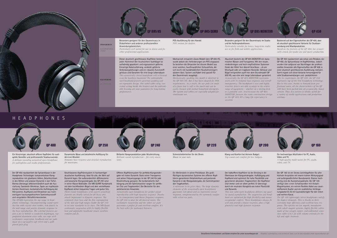 MB QUART Headphone & Headset manual QP 805 HS, QP 805 Demo 