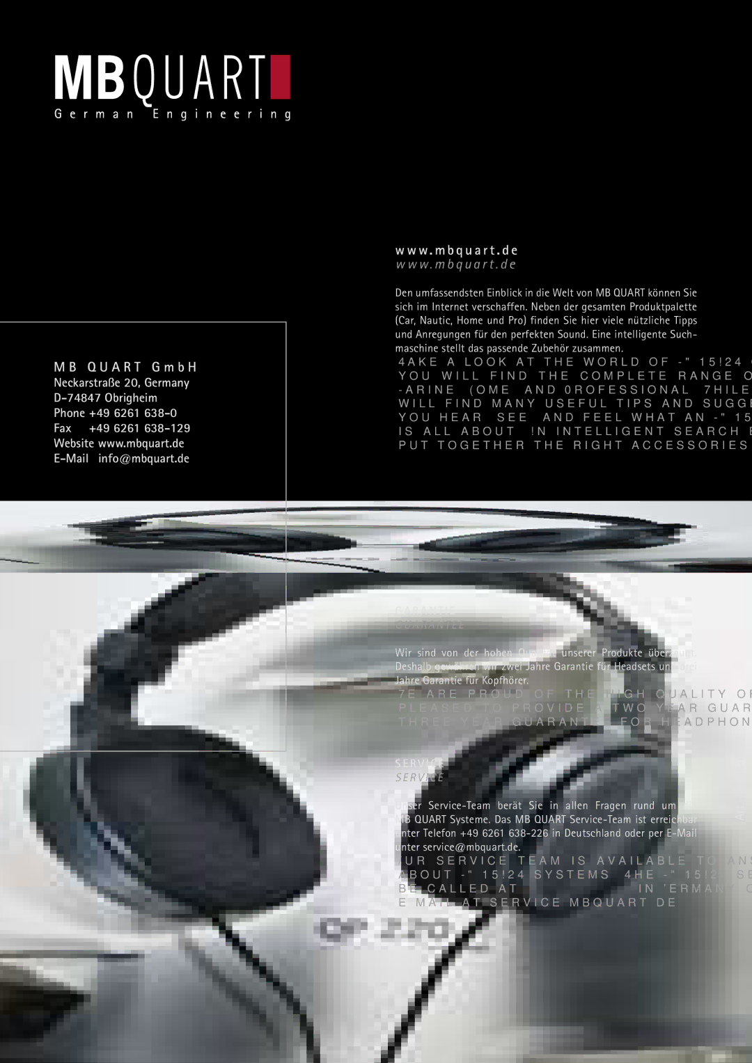 MB QUART Headphone & Headset manual Q U a R T G m b H W. m b q u a r t . d e 