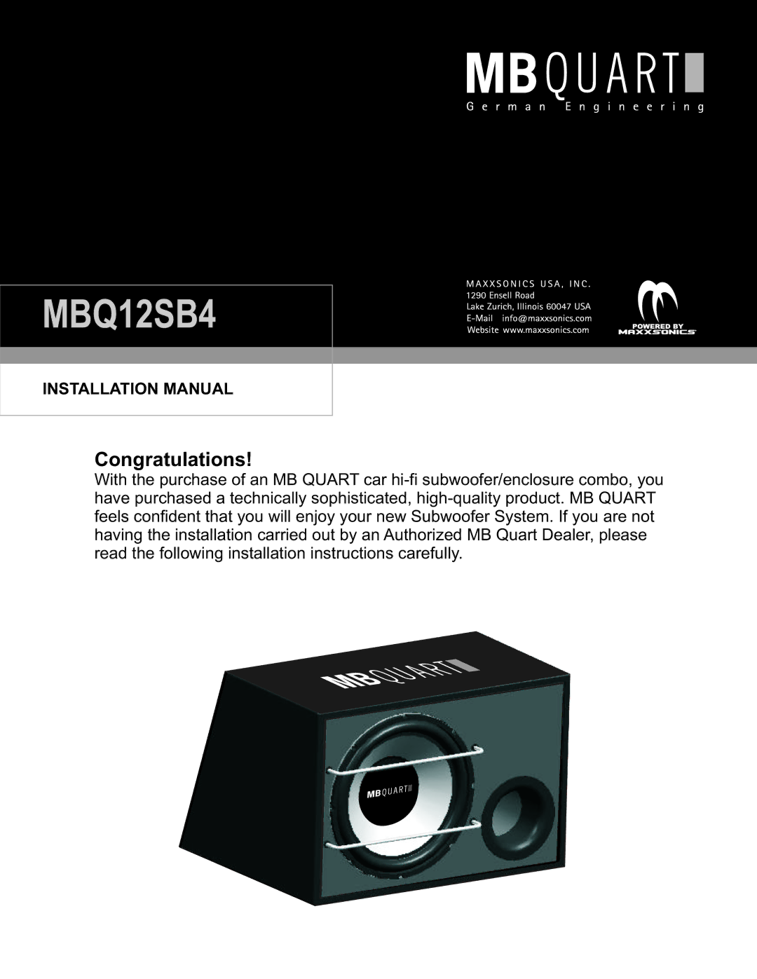 MB QUART MBQ12SB4 installation instructions 