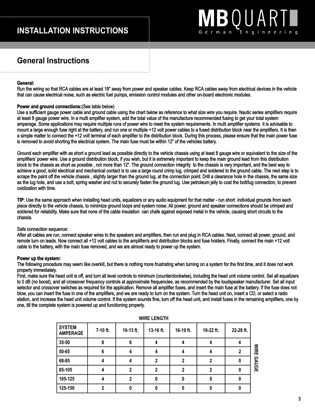 MB QUART NAU260, NAU660, NAU460 installation manual Installation Instructions, General Instructions 