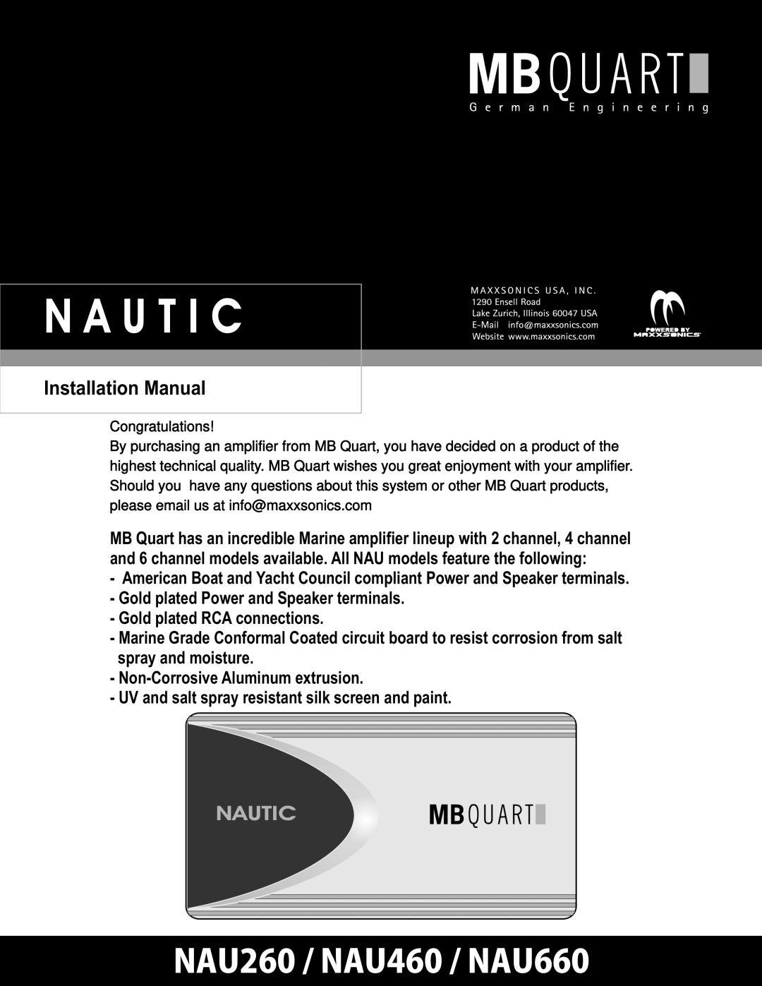 MB QUART NAU660, NAU260, NAU460 installation manual U T I C, Installation Manual 