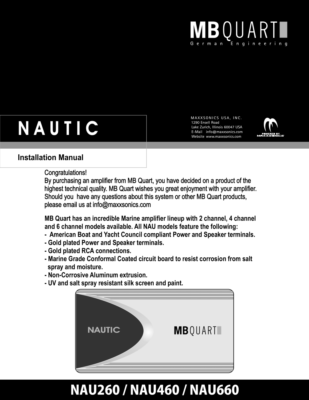 MB QUART installation manual Installation Manual, Nautic, N A U T I C, NAU260 / NAU460 / NAU660 