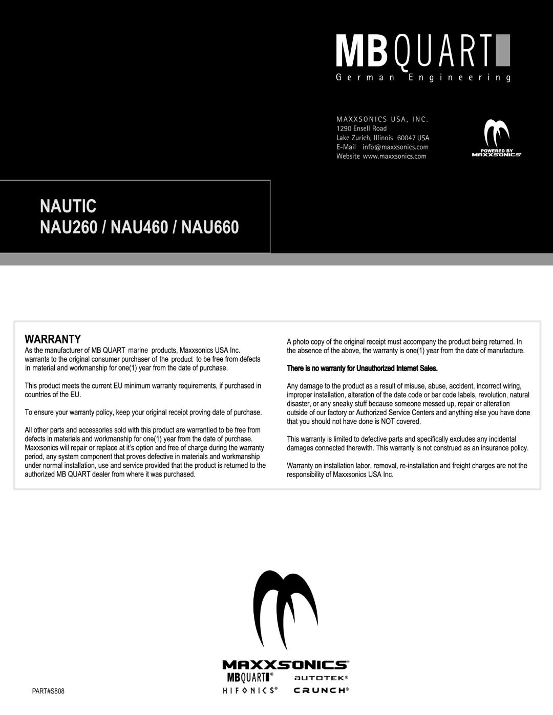 MB QUART installation manual NAUTIC NAU260 / NAU460 / NAU660, marine, PART#S808 