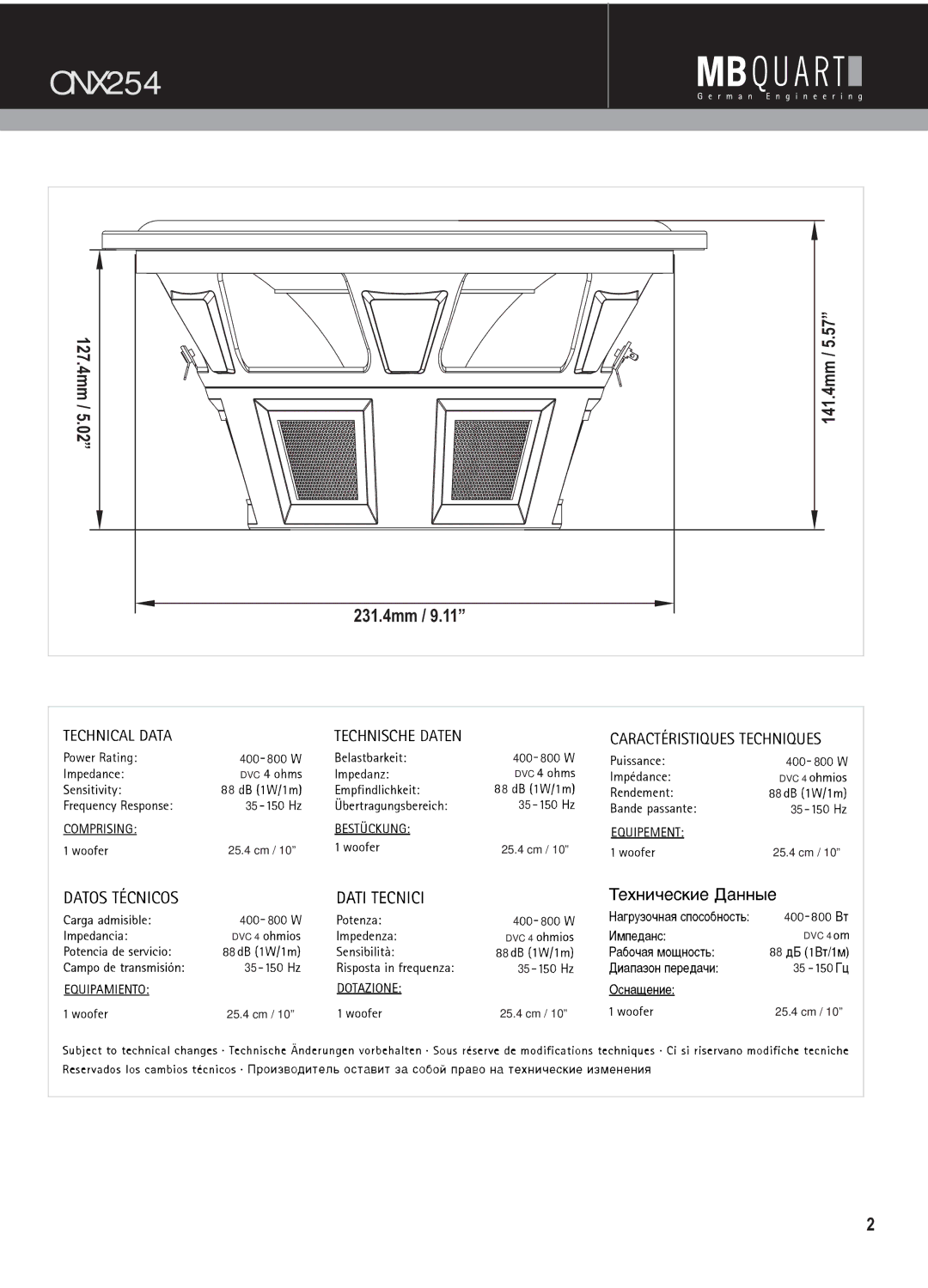 MB QUART ONX254, ONX304SQ, ONX302 manual 