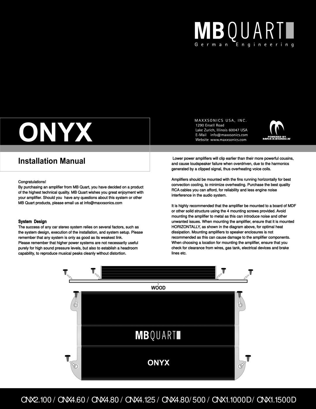MB QUART ONX1.1500D, ONX4.60, ONX4.80/500, ONX4.125, ONX1.1000D installation manual Installation Manual, Congratulations 