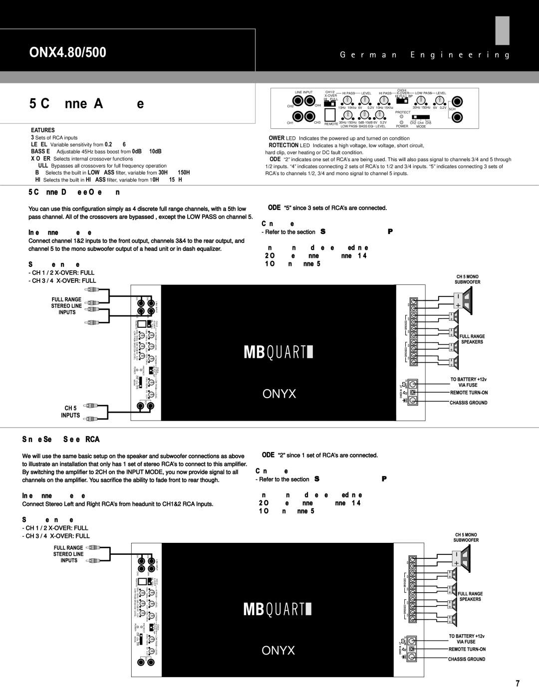 MB QUART ONX1.1500D ONX4.80/500, Channel Discrete Operation, Single Set of Stereo RCA’s, Interconnect cable checklist 