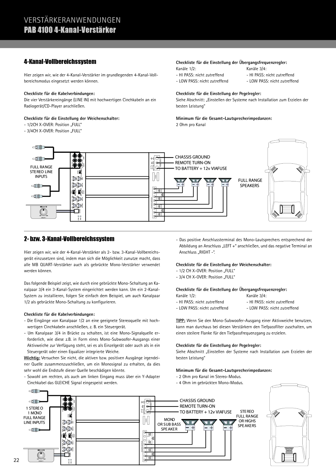 MB QUART PAB 1200.1 D, PAB 2100c manual PAB 4100 4-Kanal-Verstärker, Bzw -Kanal-Vollbereichssystem 