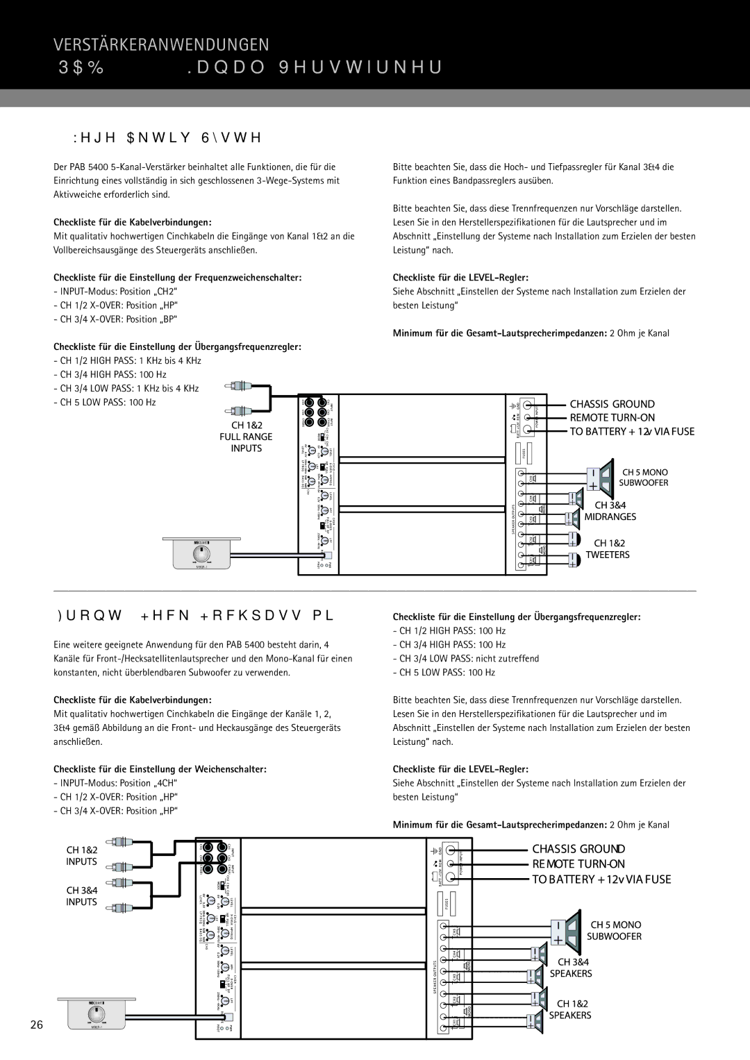 MB QUART PAB 1200.1 D, PAB 2100c manual Wege Aktiv-System mit Mono-Bass, Front-/Heck-Hochpass mit konstantem Subwoofer 