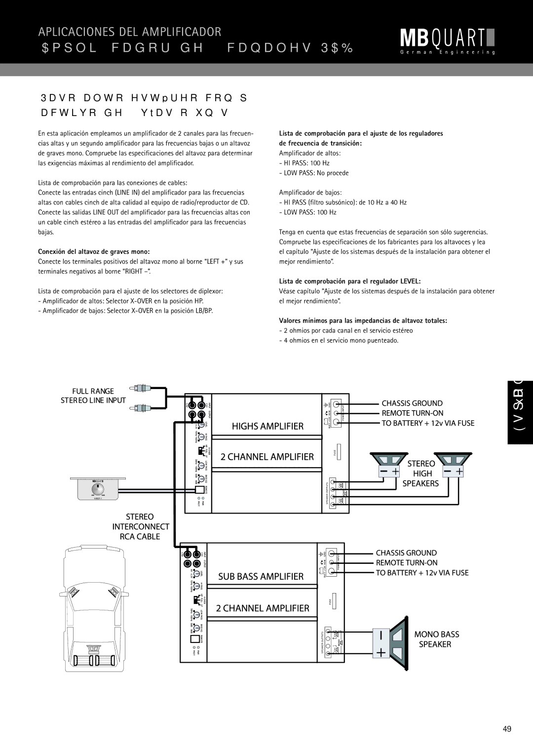 MB QUART PAB 2100c, PAB 1200.1 D Lista de comprobación para las conexiones de cables, Conexión del altavoz de graves mono 