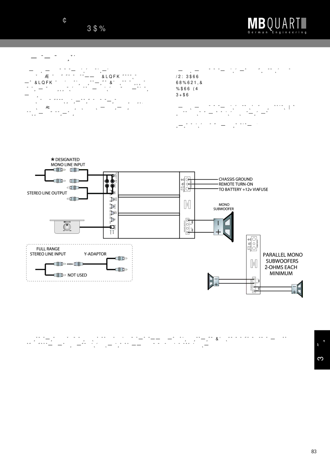 MB QUART PAB 2100c, PAB 1200.1 D manual Основное применение, На рисунке, Минимум для совокупных импедансов динамиков 1 Ом 