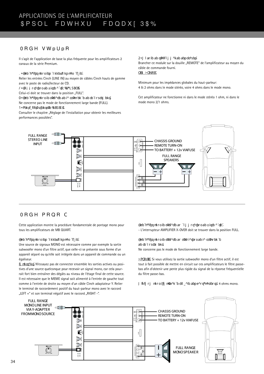 MB QUART PAB 2100 manual Ampliﬁcateur 2 canaux PAB, Mode stéréo large bande, Mode mono large bande, Remarque 