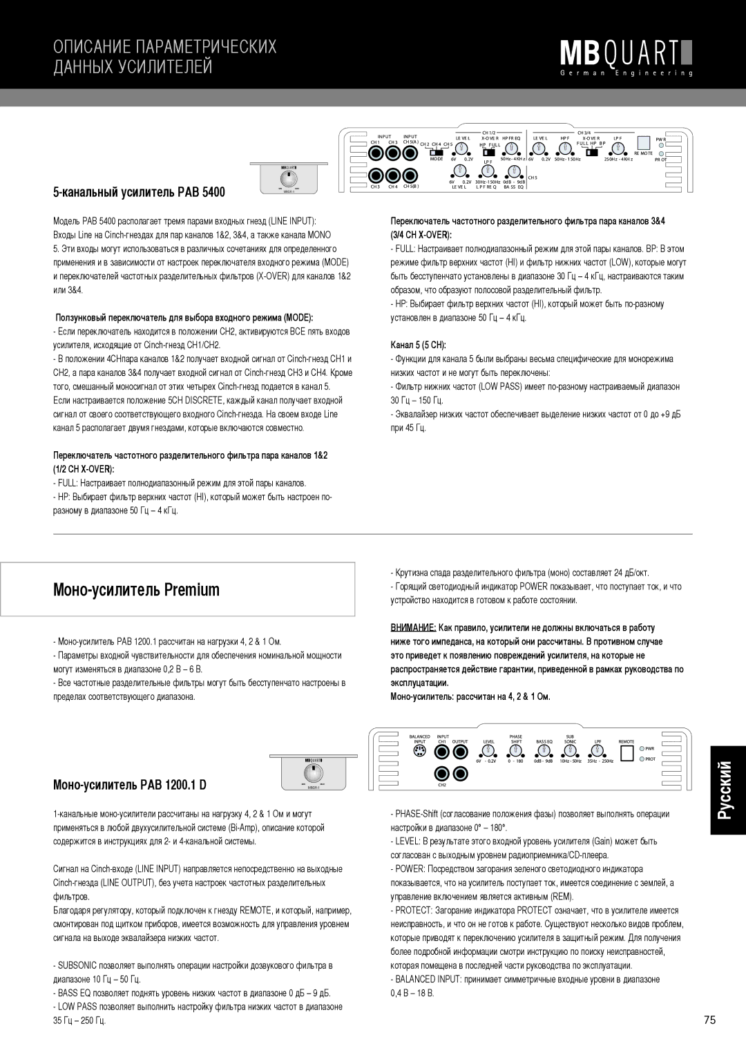 MB QUART PAB 2100 manual Моно-усилитель PAB 1200.1 D, Канал 5 5 CH 