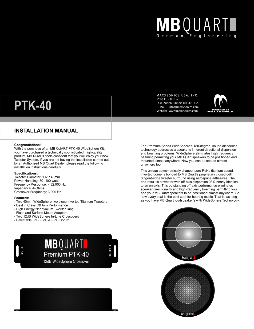 MB QUART PTK-40 installation manual 