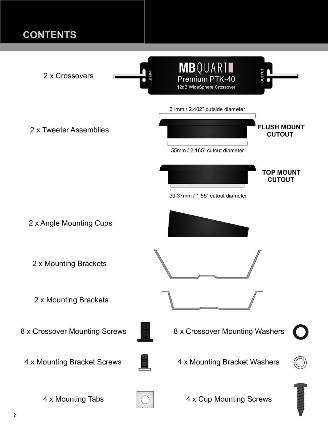 MB QUART PTK-40 installation manual Contents 