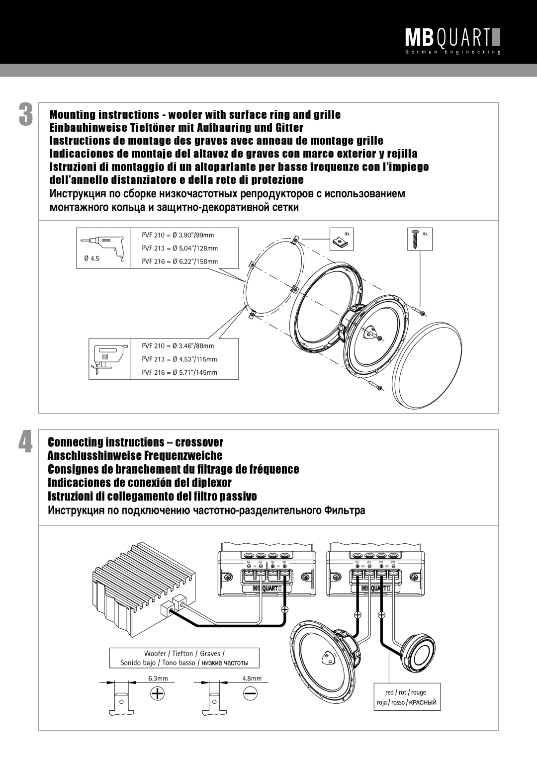 MB QUART PVF 210 installation instructions Instrukciå po podklüçeniü hastotno-razdelitel´nogo Fil´tra 