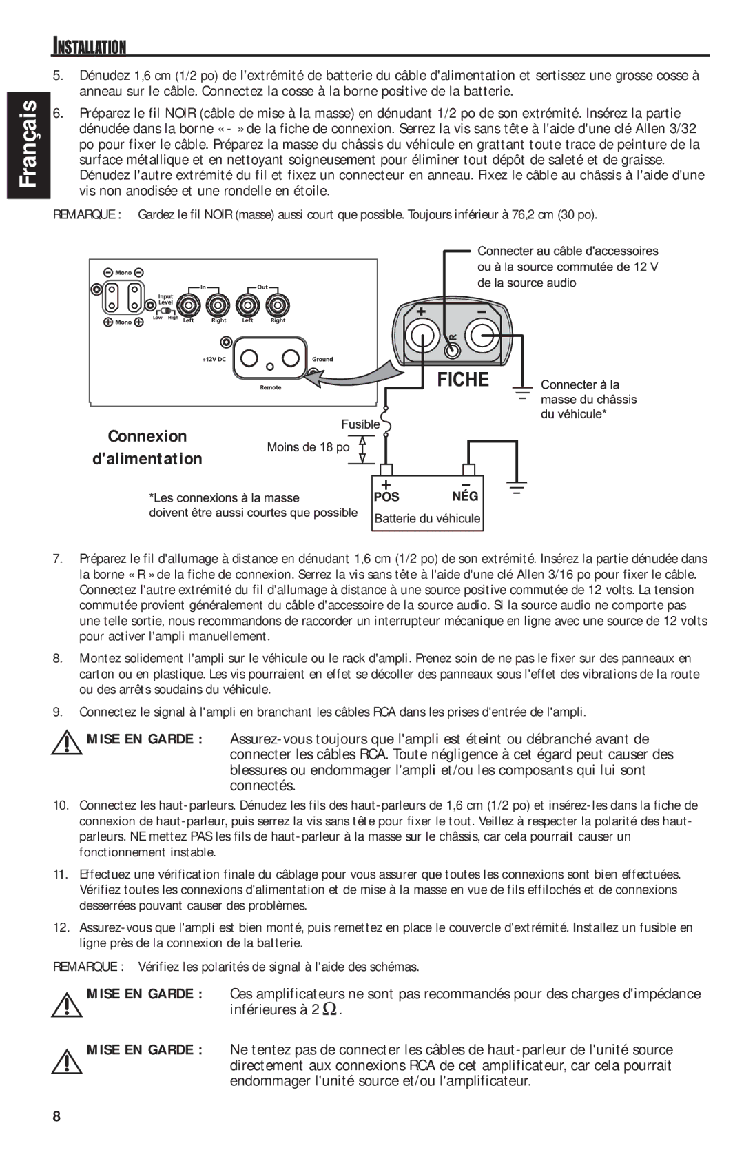 MB QUART QAA1000 manual Connexion Dalimentation 