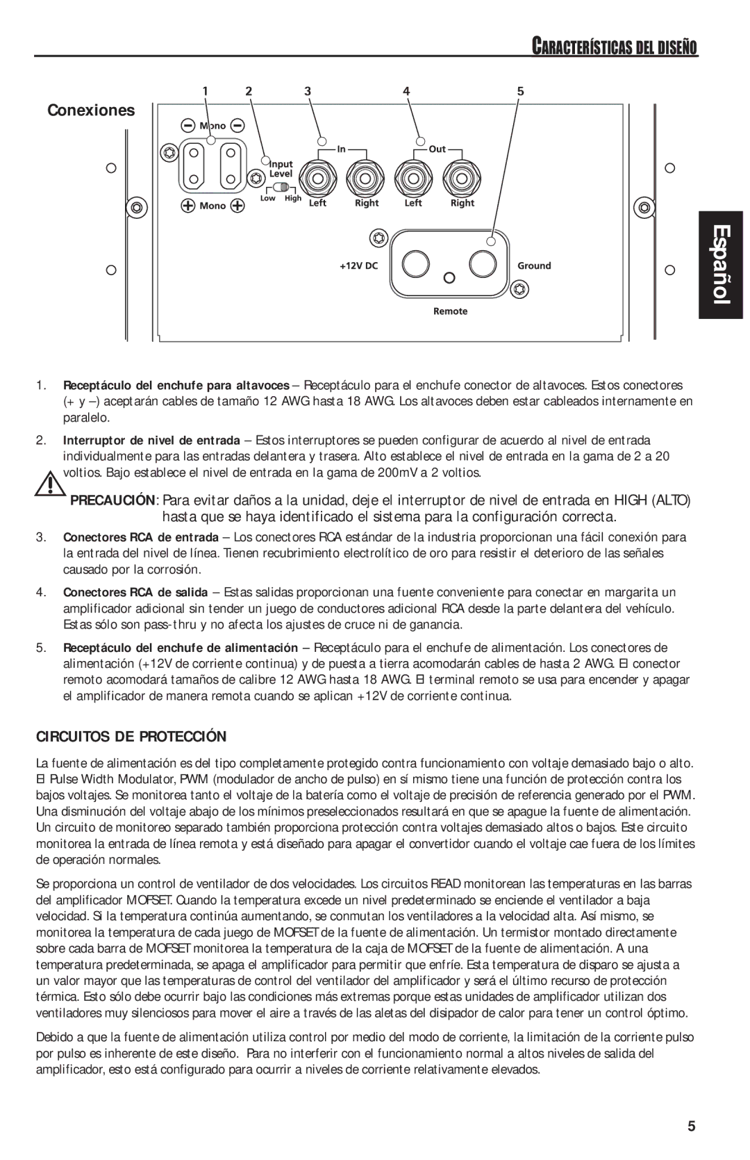 MB QUART QAA1000 manual Conexiones, Circuitos DE Protección 