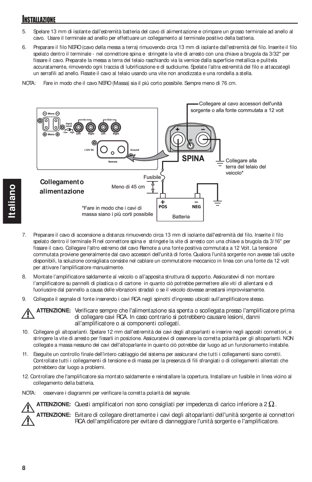 MB QUART QAA1000 manual Collegamento alimentazione 