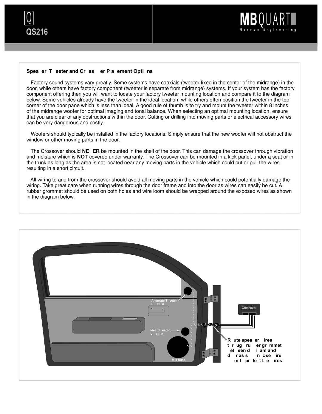 MB QUART QS216 manual Speaker, Tweeter and Crossover Placement Options 
