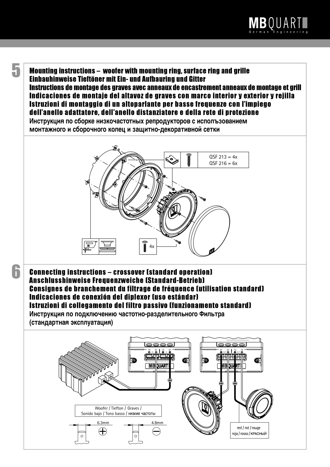 MB QUART QSF 216, QSF 213 installation instructions Woofer / Tiefton / Graves Sonido bajo / Tono basso 3mm4.8mm 