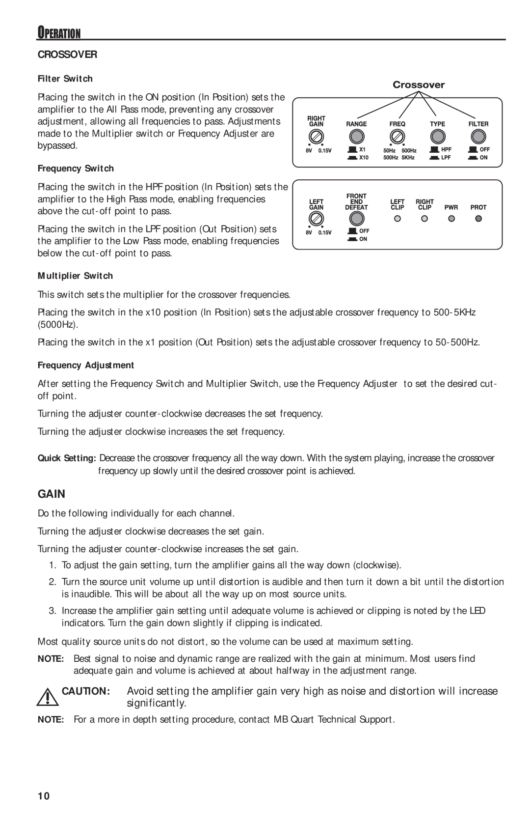 MB QUART RAA2400 manual Gain, Crossover 
