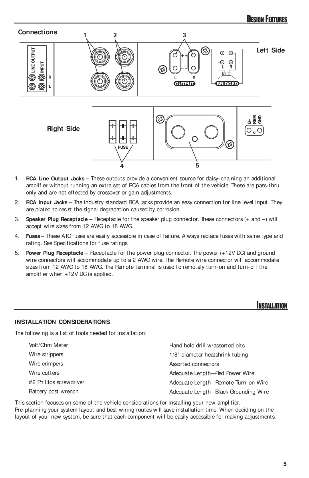 MB QUART RAA2400 manual Connections Left Side Right Side, Installation Considerations 